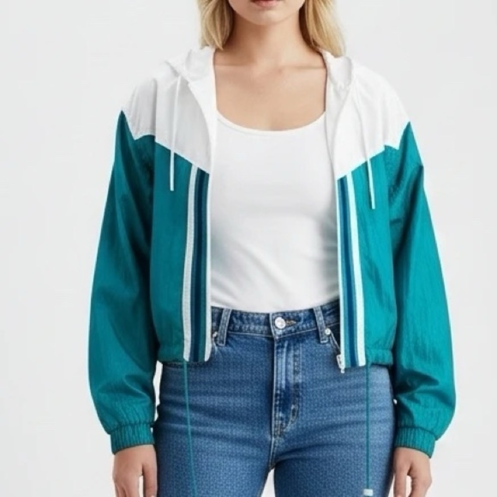 Vintage Indications Turquoise Sporty Windbreaker Jacket